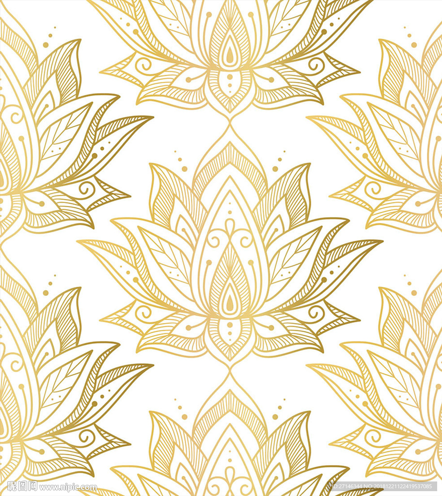 金色莲花无缝印花图案