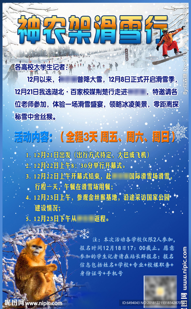 滑雪行滑板雪花大雪纷飞海报