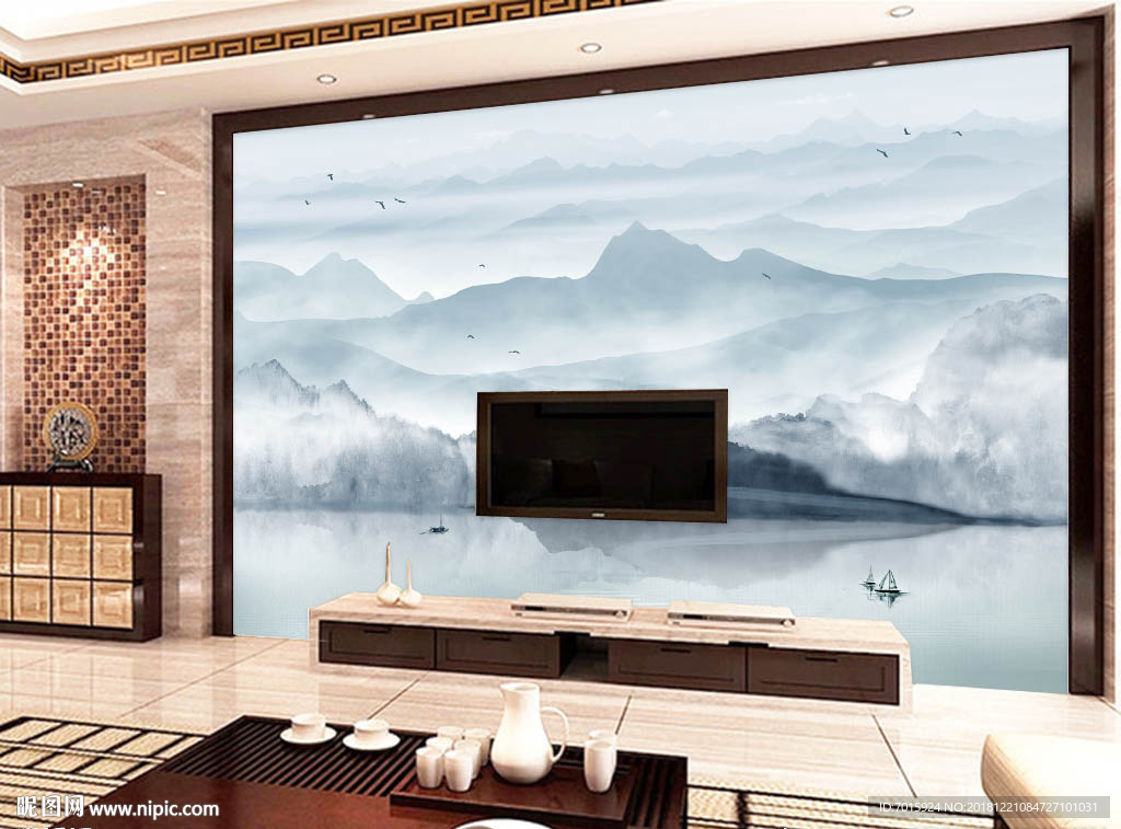 中国风水墨画背景墙