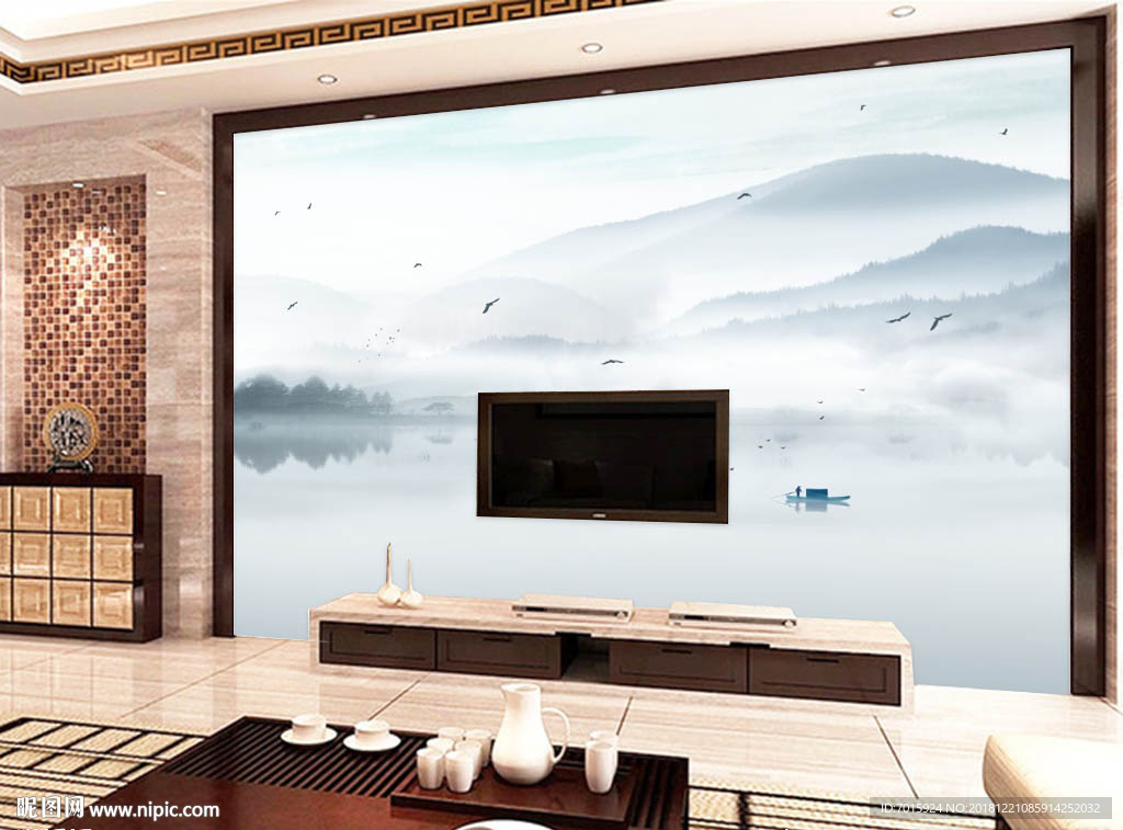 中国风景画电视墙设计