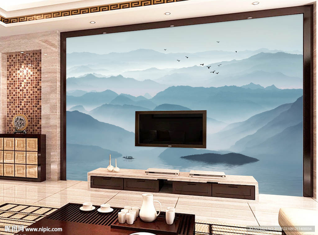 水墨山水画客厅玄关背景墙挂画