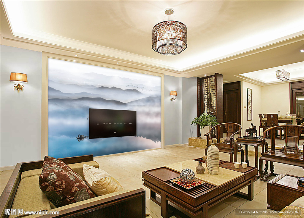 新中式电视背景墙水墨画 山水画