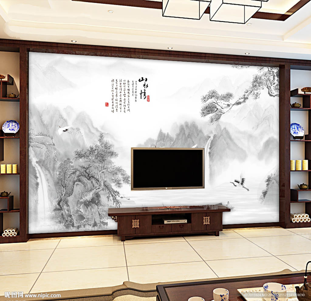 山河壮丽国画山水风景高清电视背