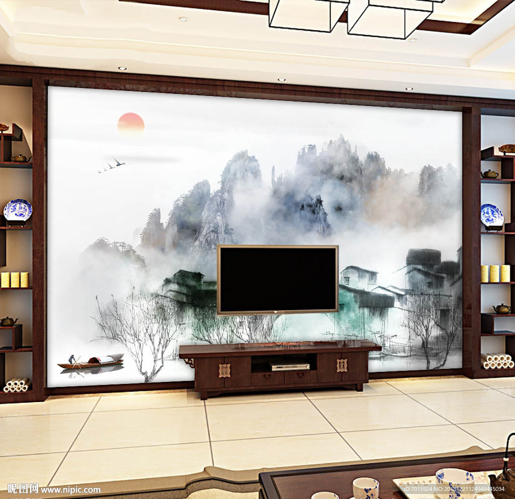 天然纹理大理石旭日东升电视背景