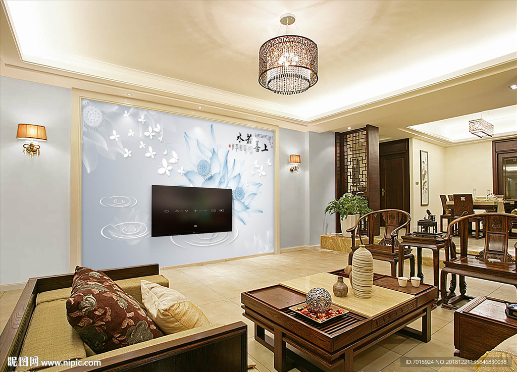 上善若水山水玄关背景