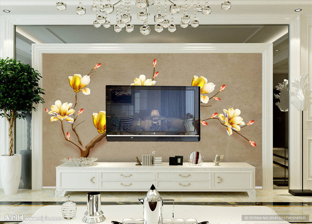 简约梦幻花朵背景画