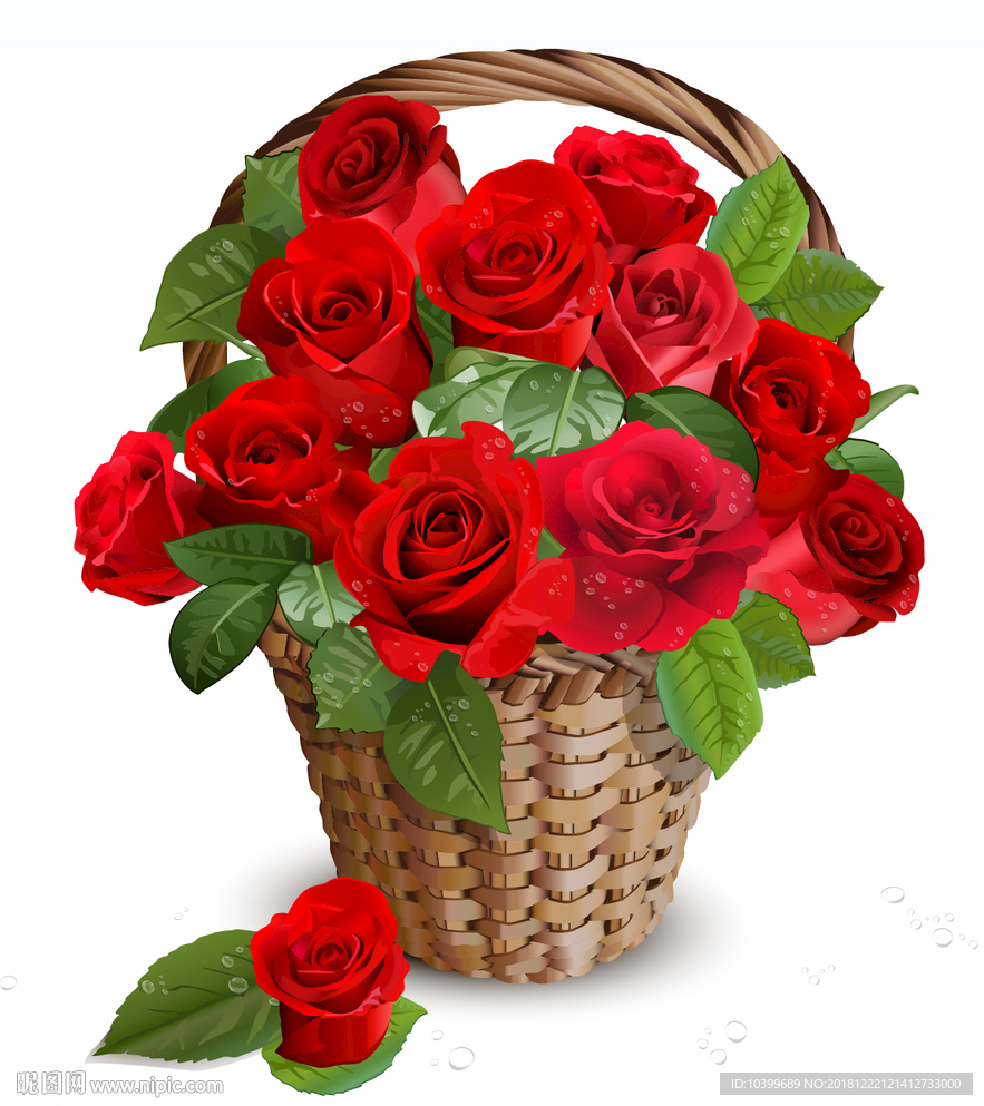 一篮子精美大红玫瑰花素材