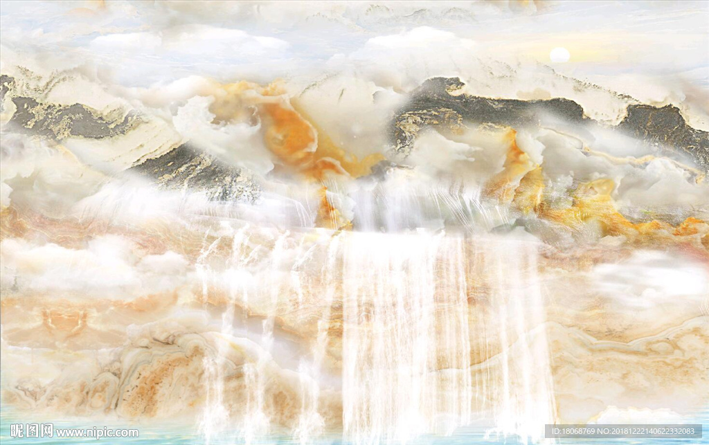 流水瀑布山海风景大理石纹理素材