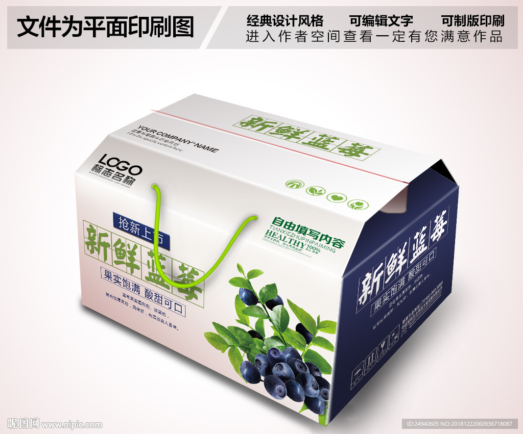 新鲜蓝莓包装盒PSD