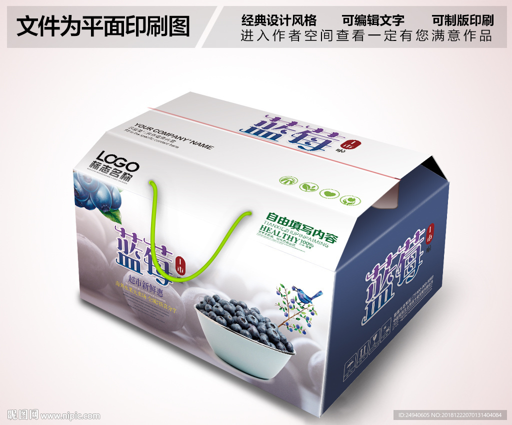 蓝莓包装盒PSD