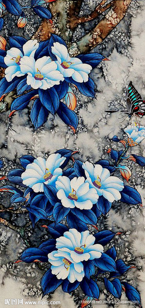 桂枝花卉油画玄关背景墙