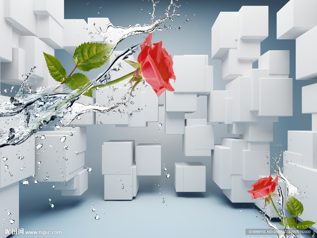 3D立体玫瑰电视背景墙