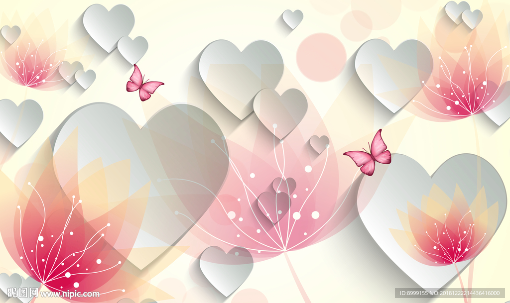 透明花朵立体心形3D时尚背景墙