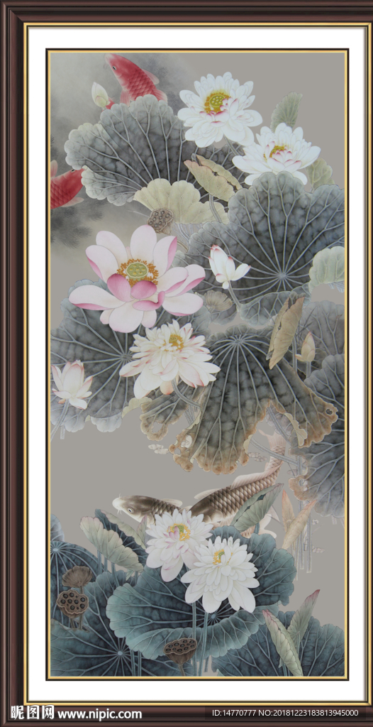 荷花图竖幅