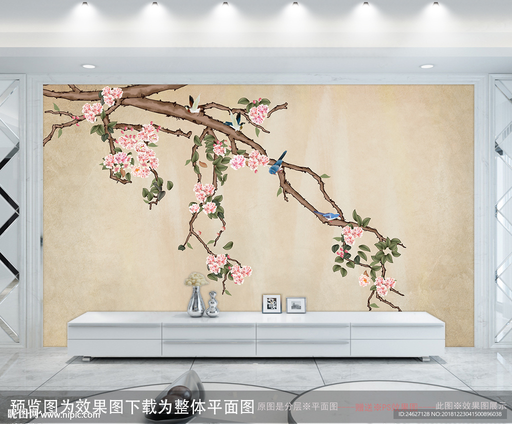 中式背景花鸟