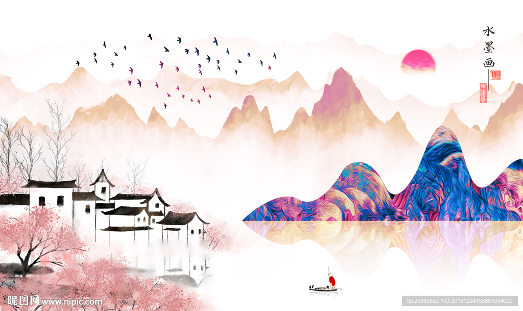 世外桃源新中式电视背景墙