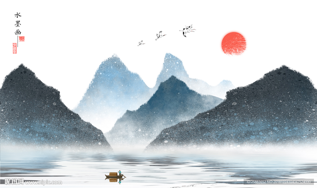 新中式山水电视背景墙