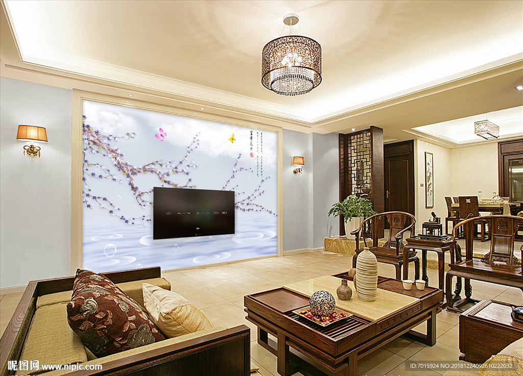 富贵花开电视背景墙挂画