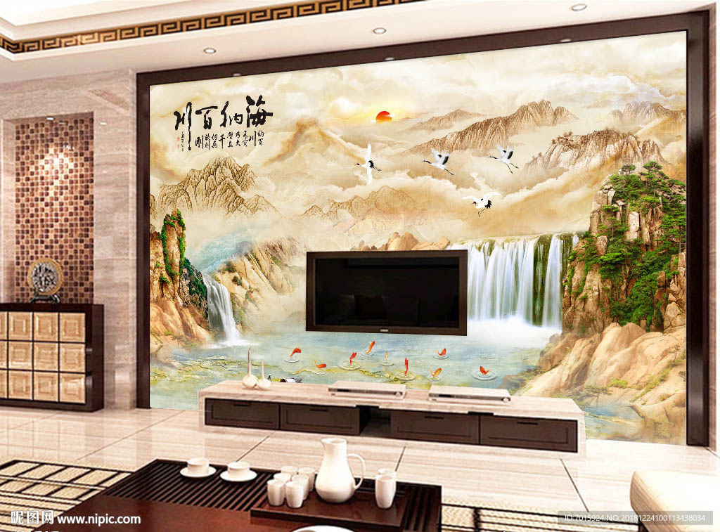 海纳百川风景背景电视墙画