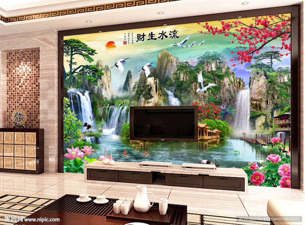 流水生财玄关客户电视背景墙