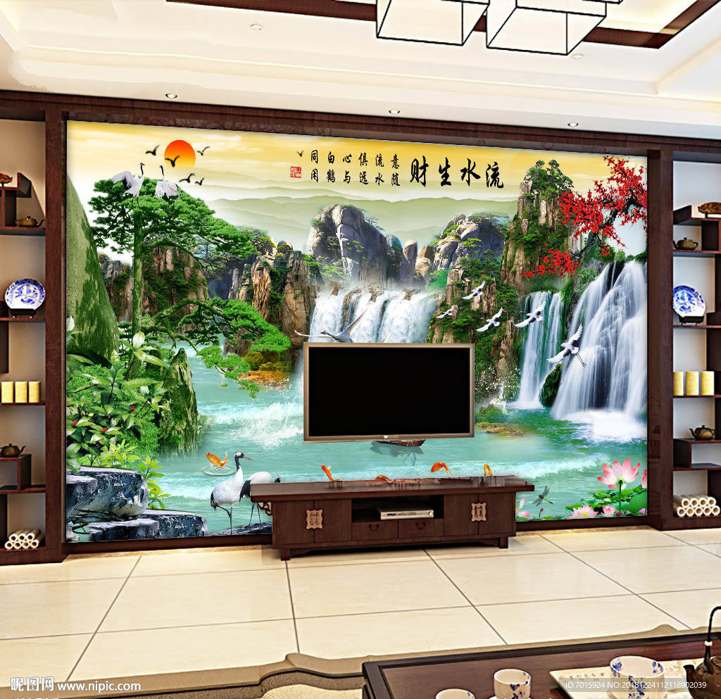 流水生财风景背景图