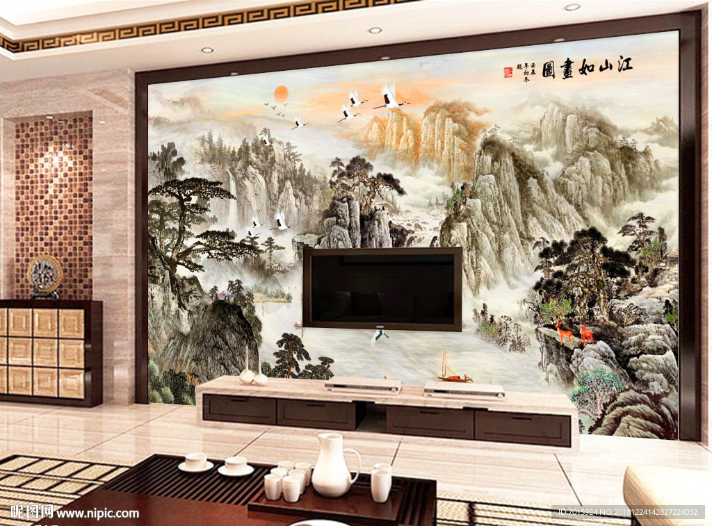 水墨画背景墙装饰挂画 装饰画