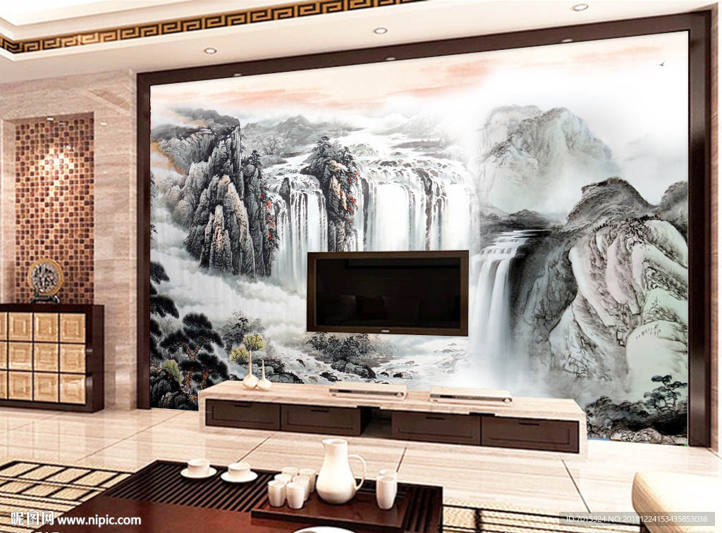 中国山水画电视背景墙装饰画