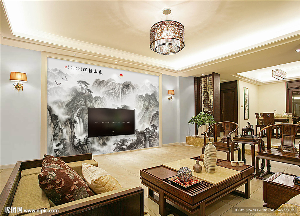 泰山朝辉背景墙装饰壁画