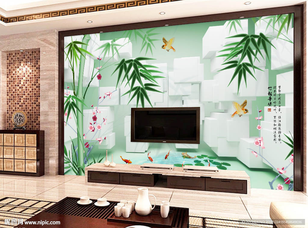 山水画电视背景墙 装修背景墙