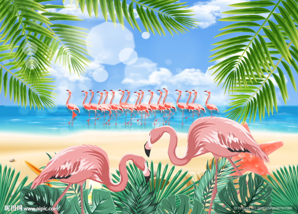 北欧火烈鸟背景墙