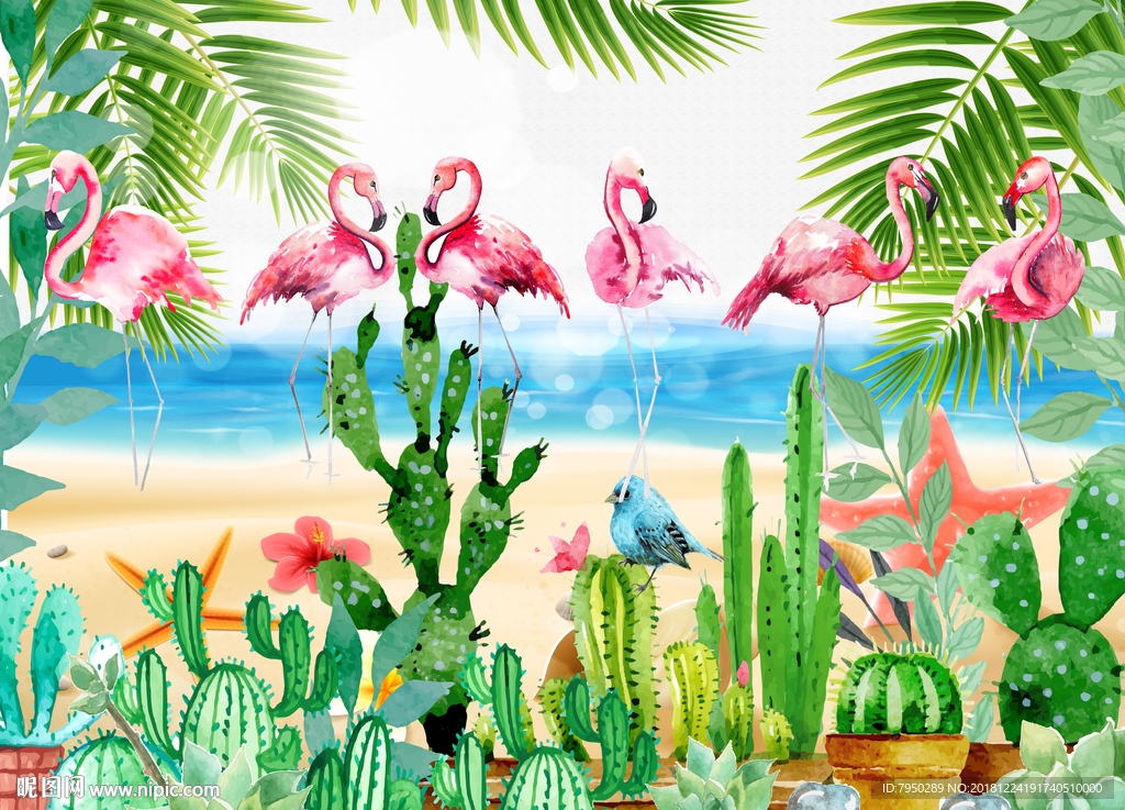 北欧火烈鸟背景墙