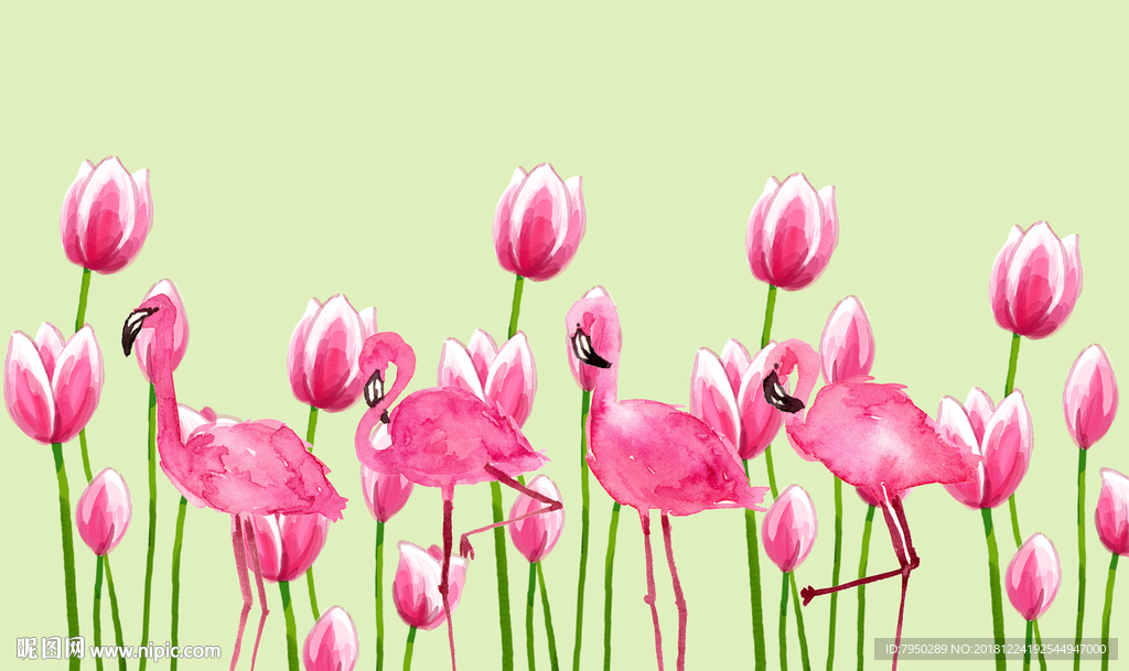 北欧火烈鸟背景墙