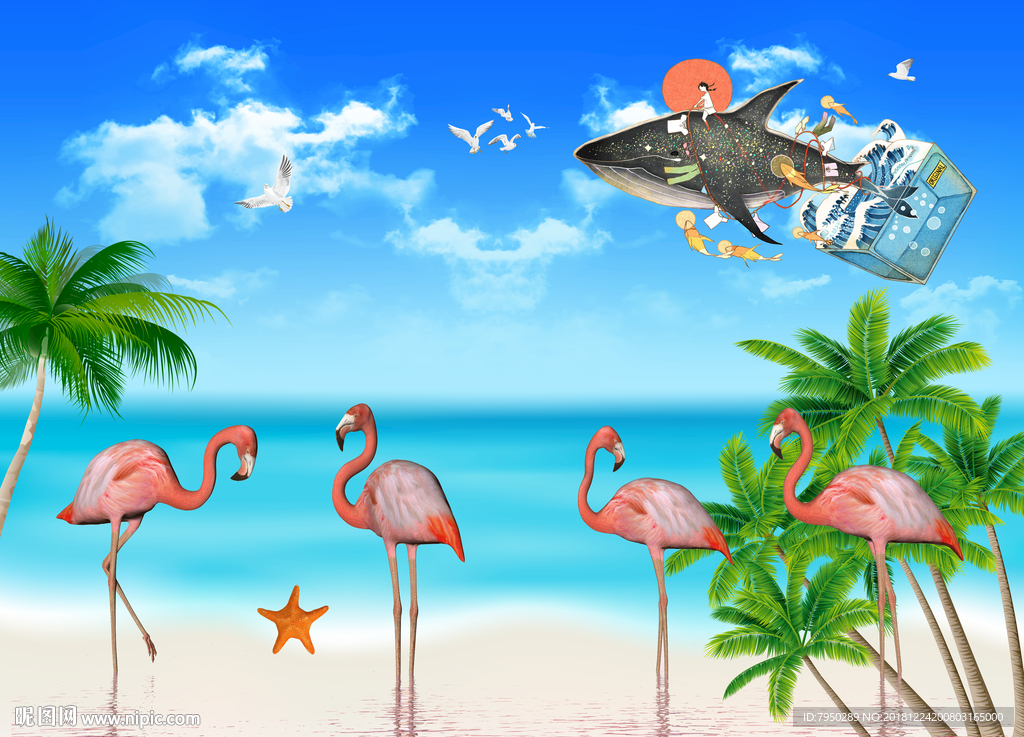 北欧火烈鸟背景墙