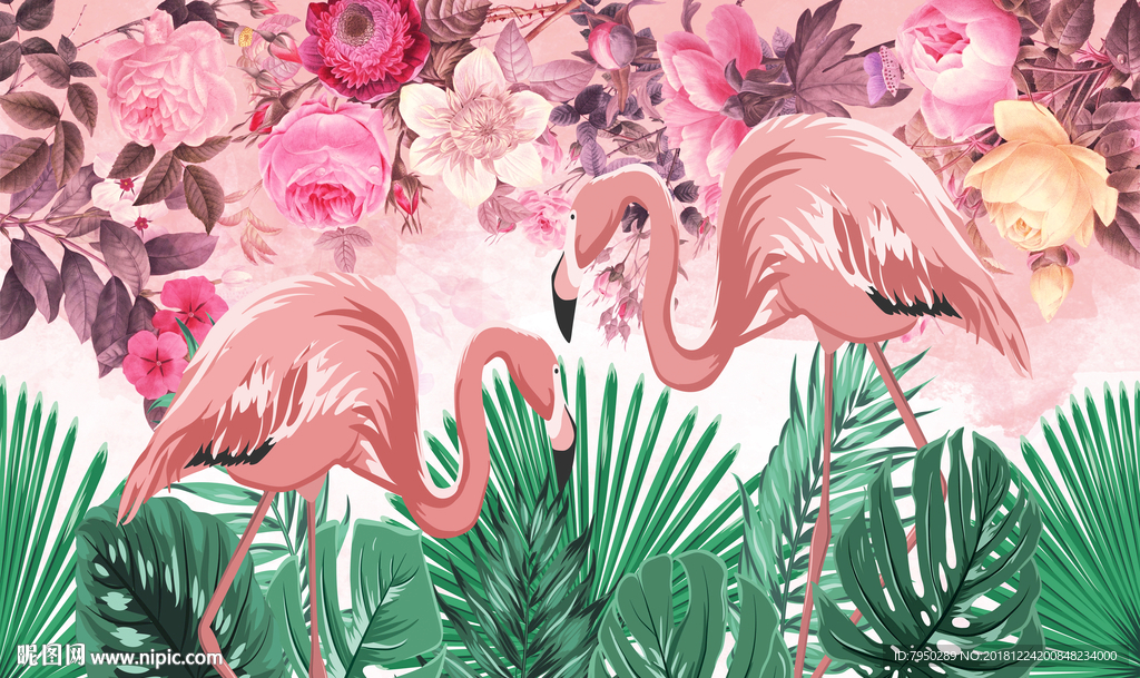 北欧火烈鸟背景墙