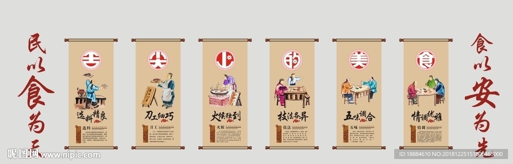 美食文化墙挂轴