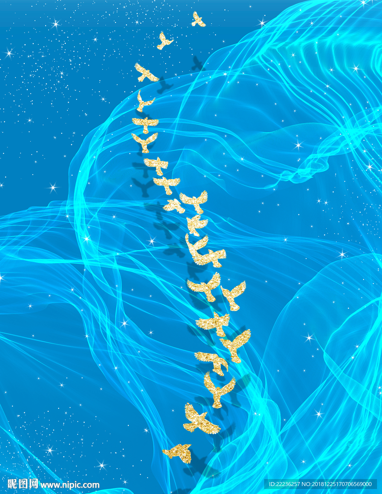 金丝鸟梦幻蓝色大海中国风装饰画