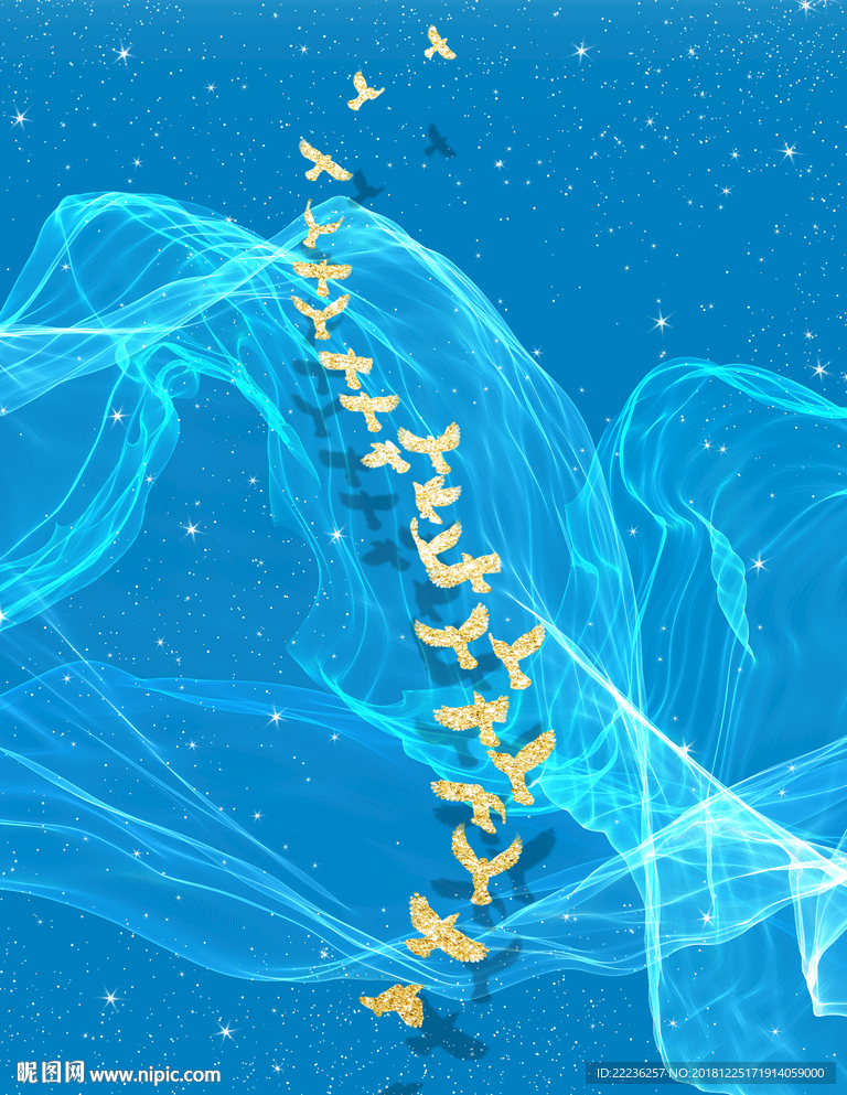 金丝鸟梦幻蓝色大海中国风装饰画