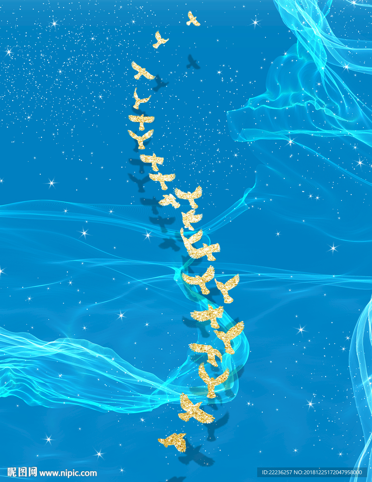 金丝鸟梦幻蓝色大海中国风装饰画