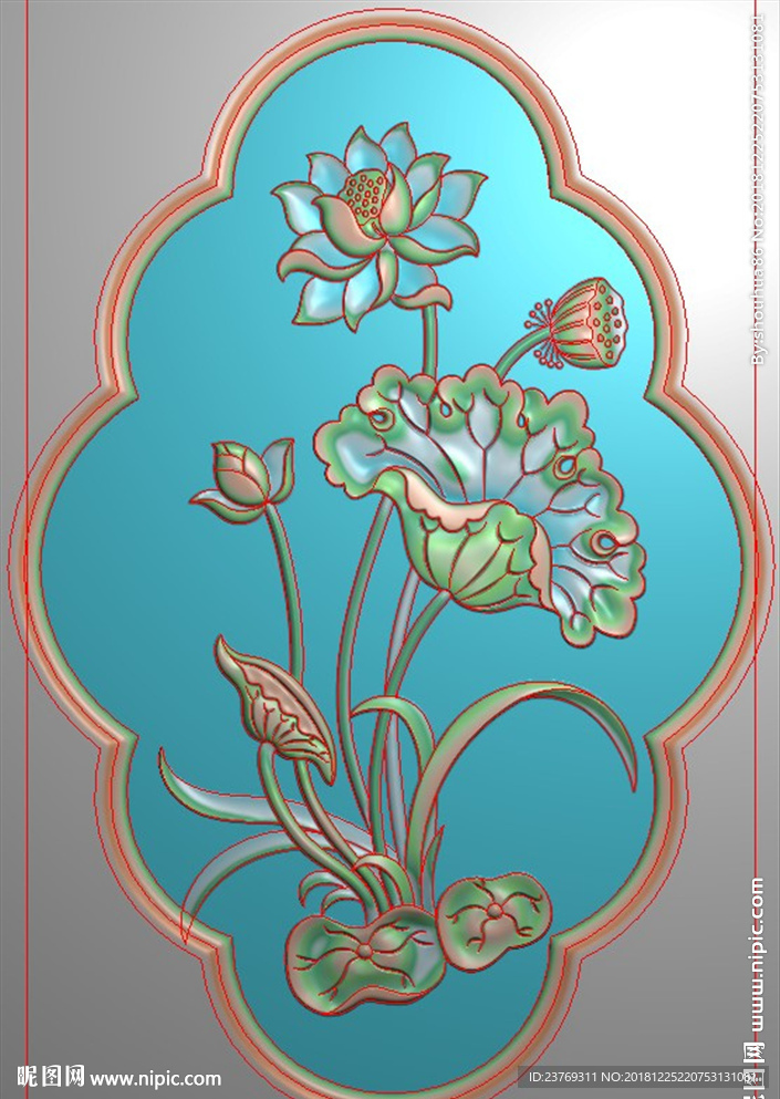 荷花小板莲花木雕背板门花精雕图