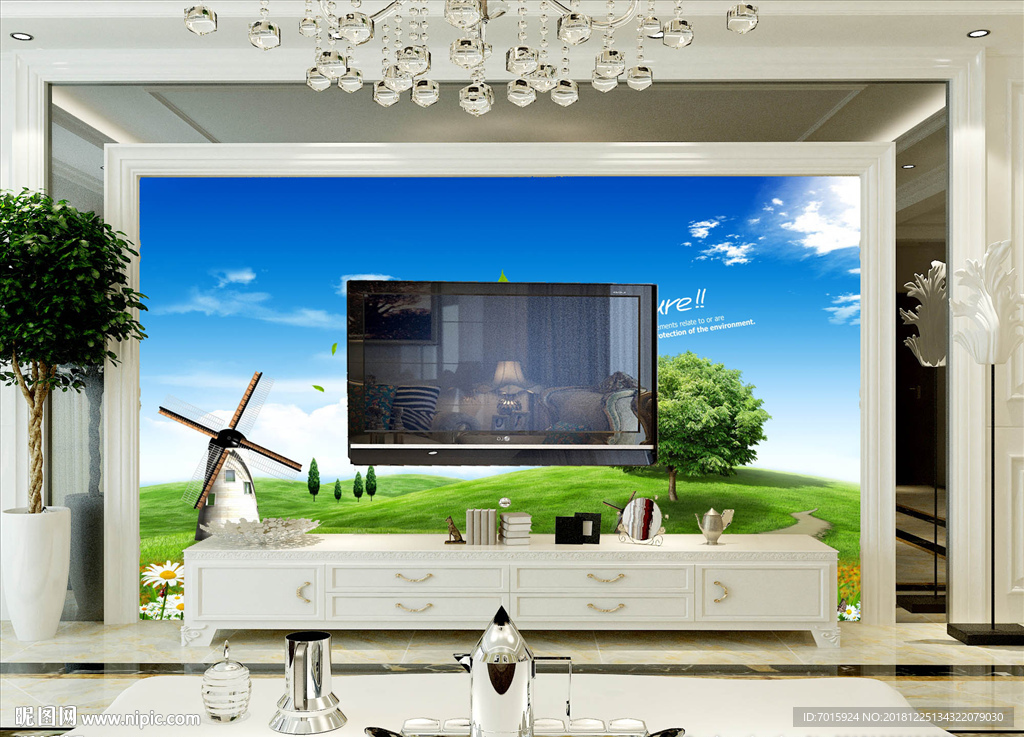 蓝天白云风景装饰背景墙