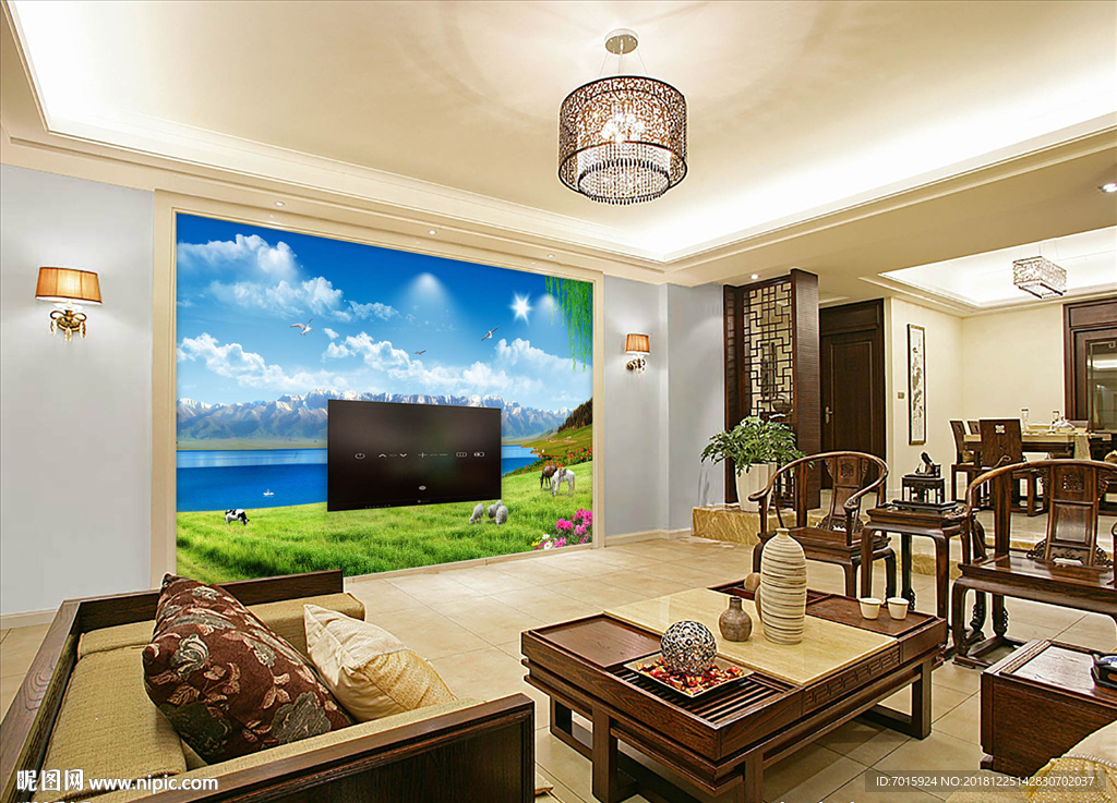 浪漫沙滩椰树风景3D电视背景墙