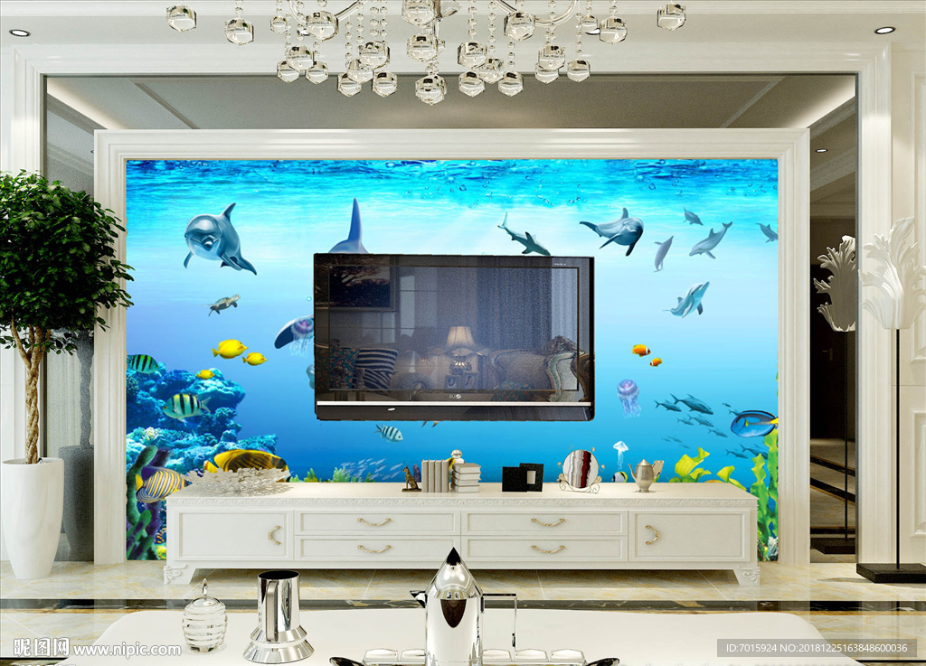 海底世界 海豚 壁画背景墙