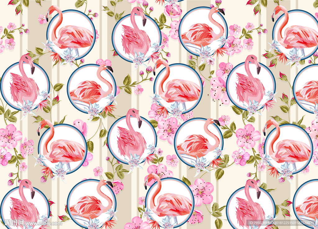 火烈鸟背景墙墙纸壁画