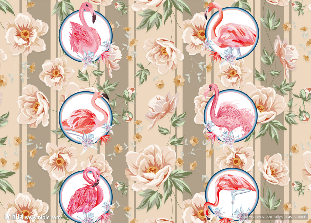 火烈鸟背景墙墙纸