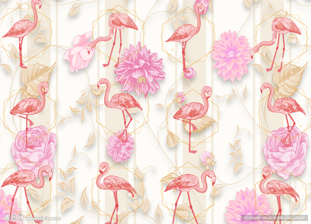 火烈鸟背景墙墙纸壁画