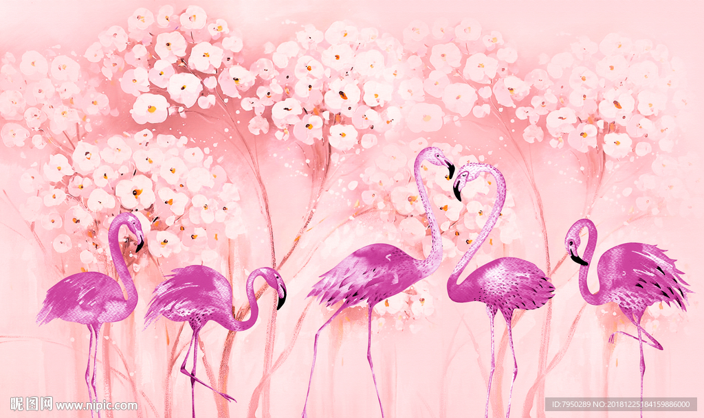 火烈鸟背景墙墙纸壁画