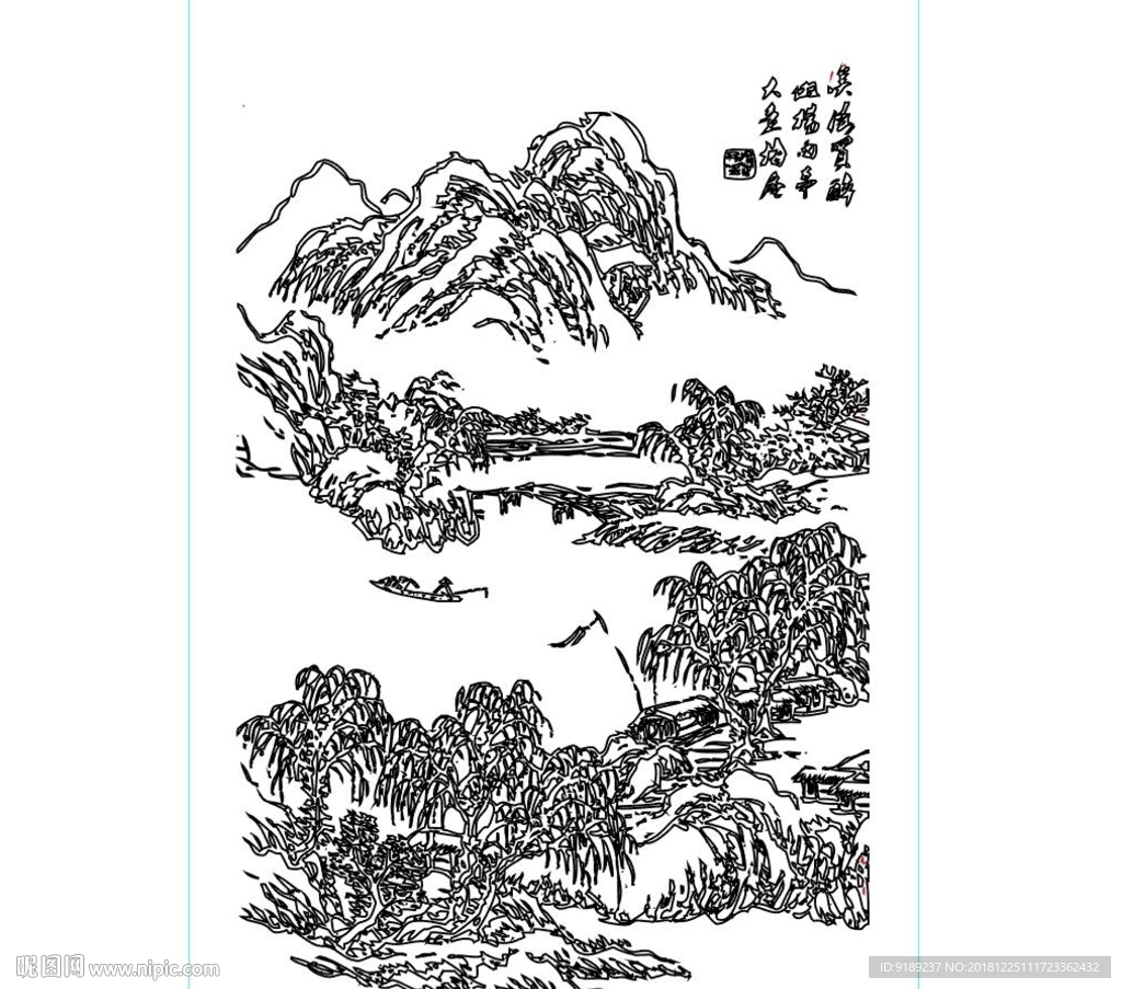 山水 树 船 硅藻泥