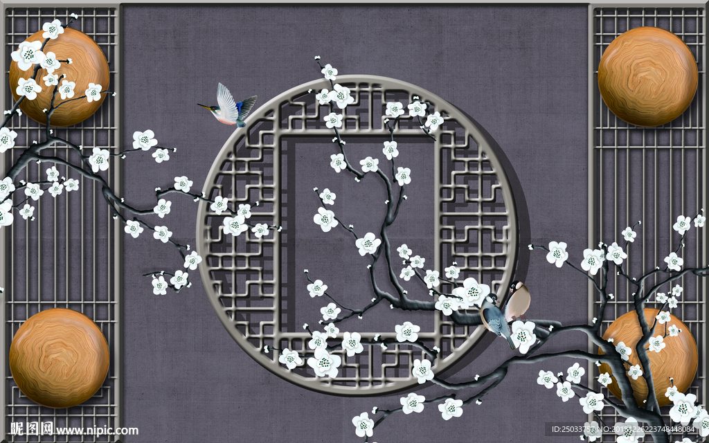 中式框梅花玄关屏风背景墙底纹素