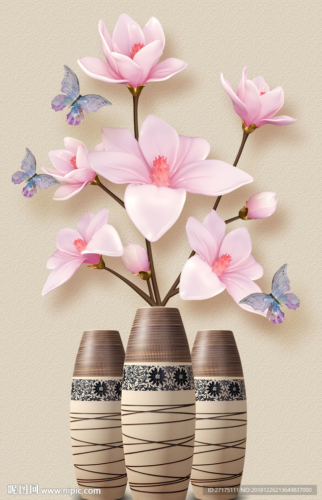 高清3d立体浮雕玉兰花玄关背景