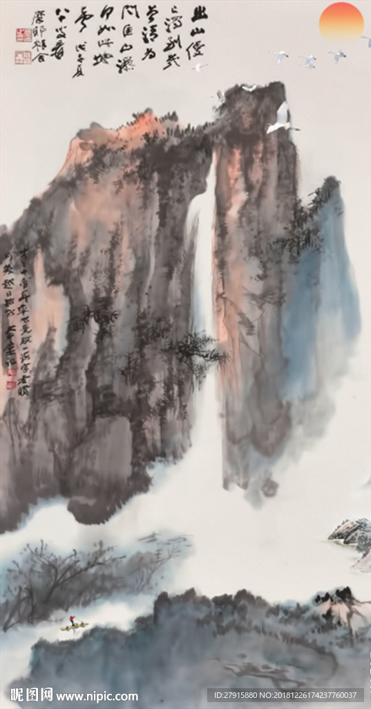中式玄关抽象山水背景墙